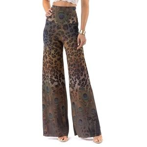 All Eyes On You Palazzos- Brown Leopard Peacock